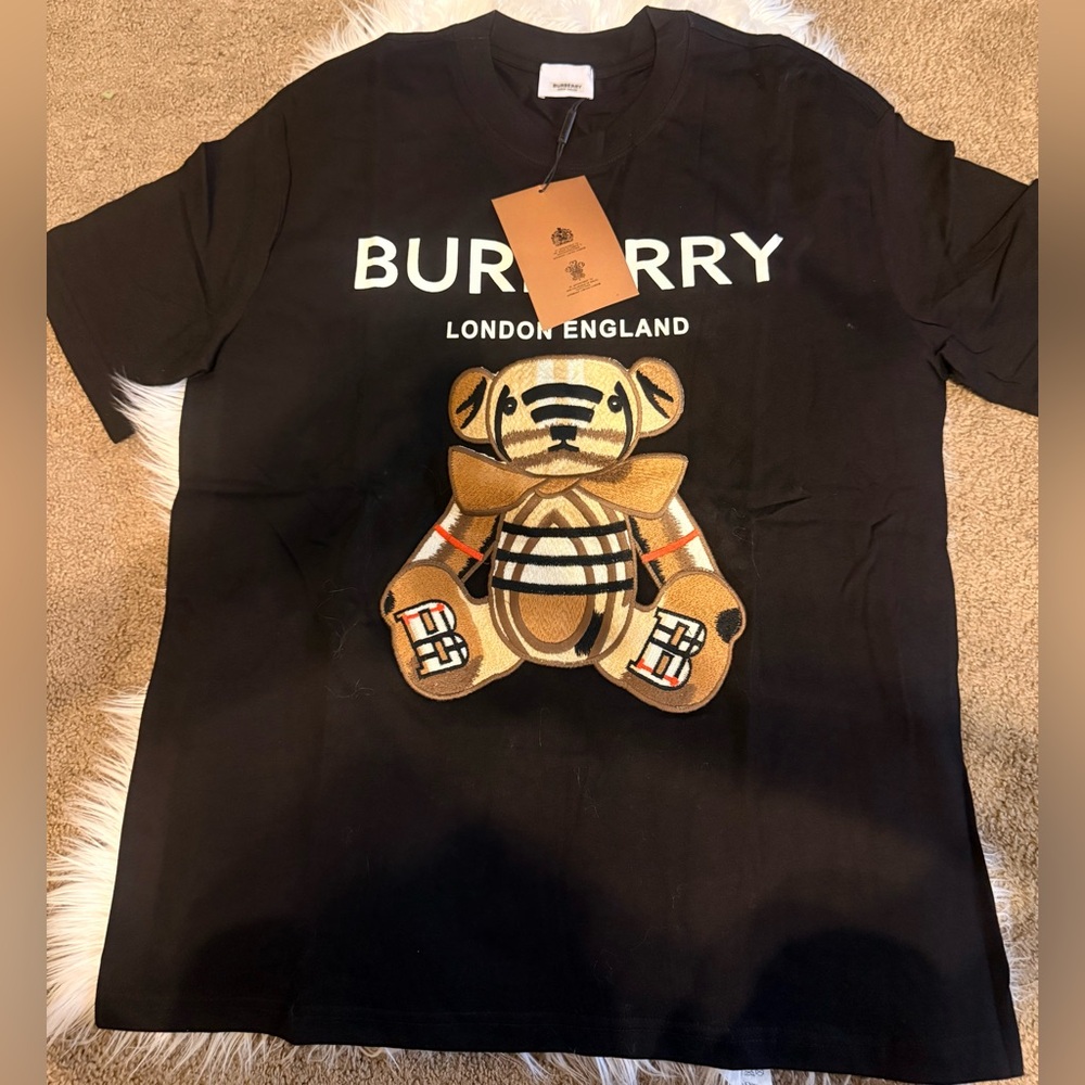 Burberry Black Tee with Embroidered Bear NWT